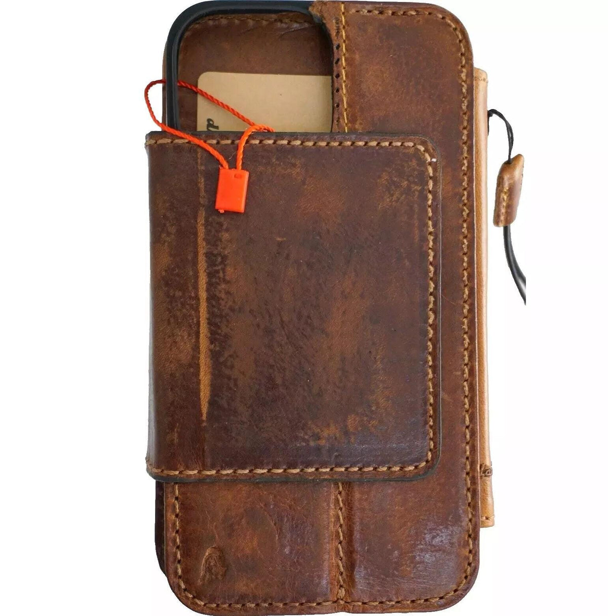 Handmade Leather iPhone Wallet Case: Removable Card Slots