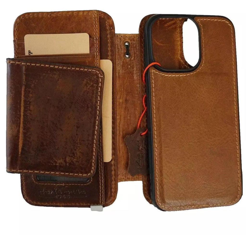 Handmade Leather iPhone Wallet Case: Removable Card Slots
