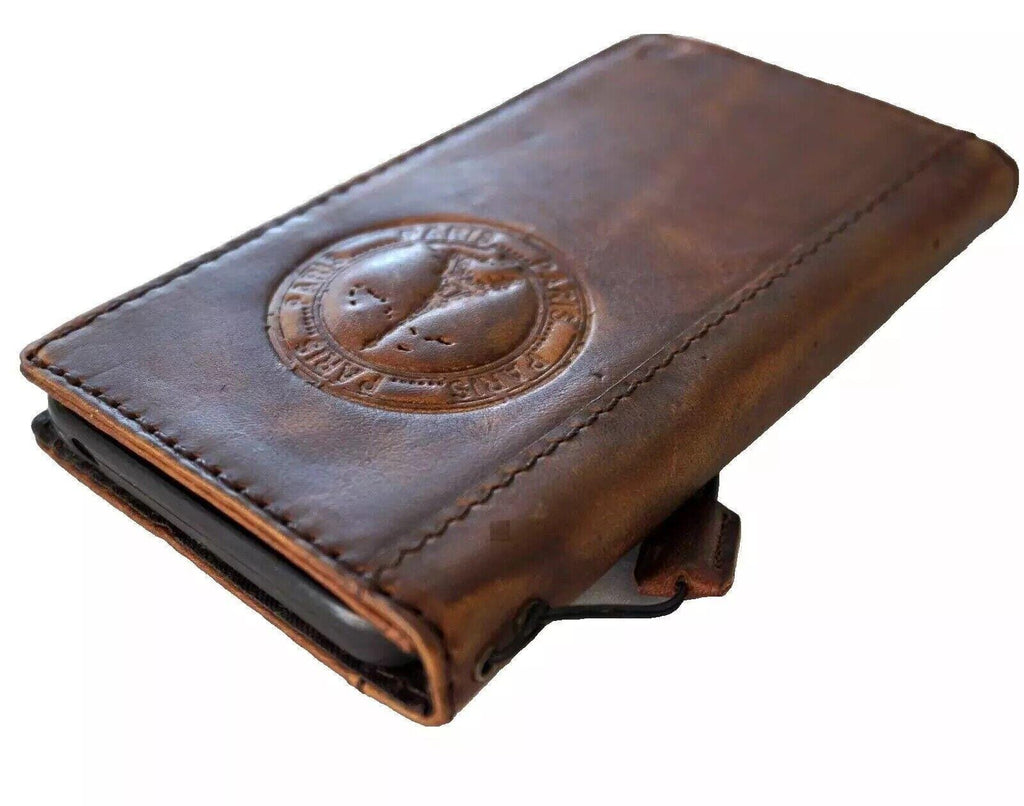 Handmade Leather iPhone Wallet Case: Vintage Paris Eiffel Design