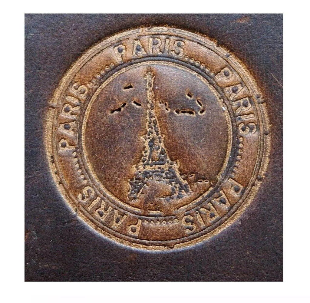Handmade Leather iPhone Wallet Case: Vintage Paris Eiffel Design