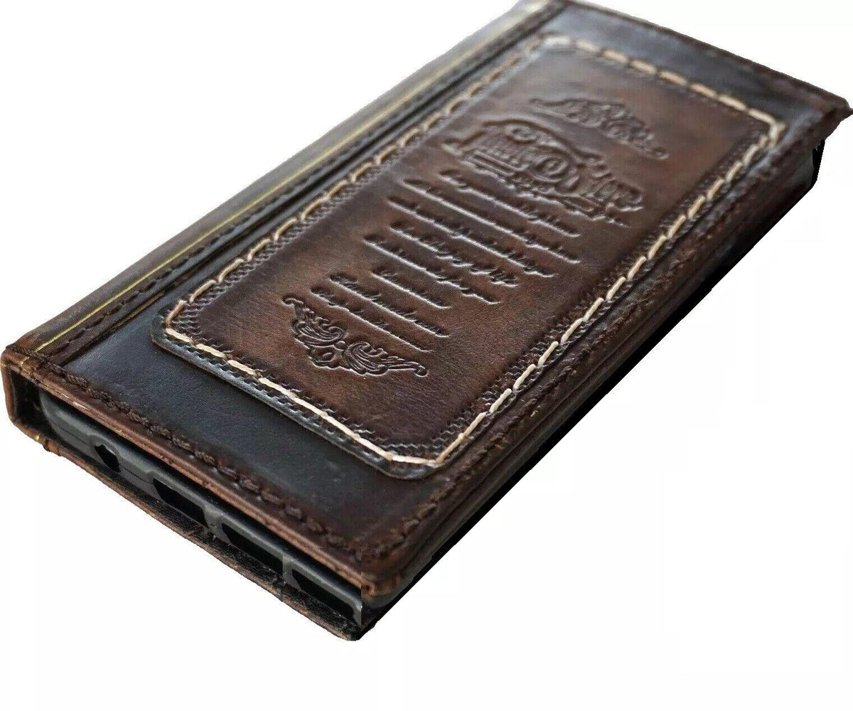 Handmade Leather Wallet Case for Galaxy: Book Design, Card Slots