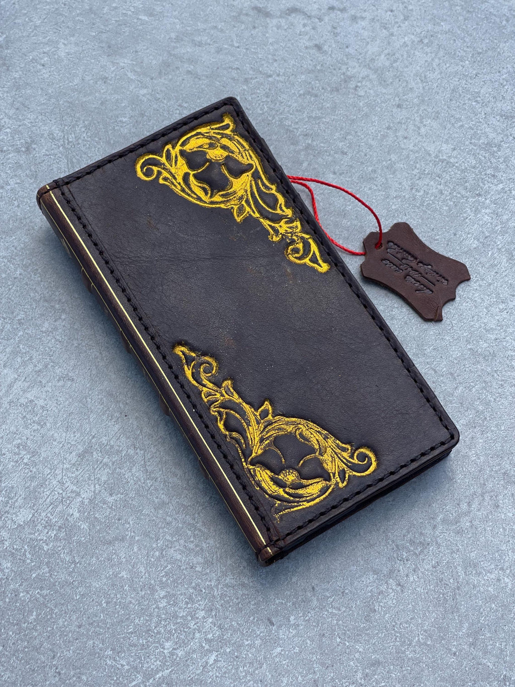 Vintage Book Style Leather iPhone Wallet Case: Gold Art Design
