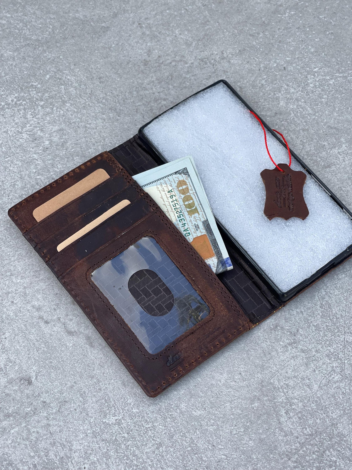 Vintage Book Style Leather iPhone Wallet Case: Gold Art Design
