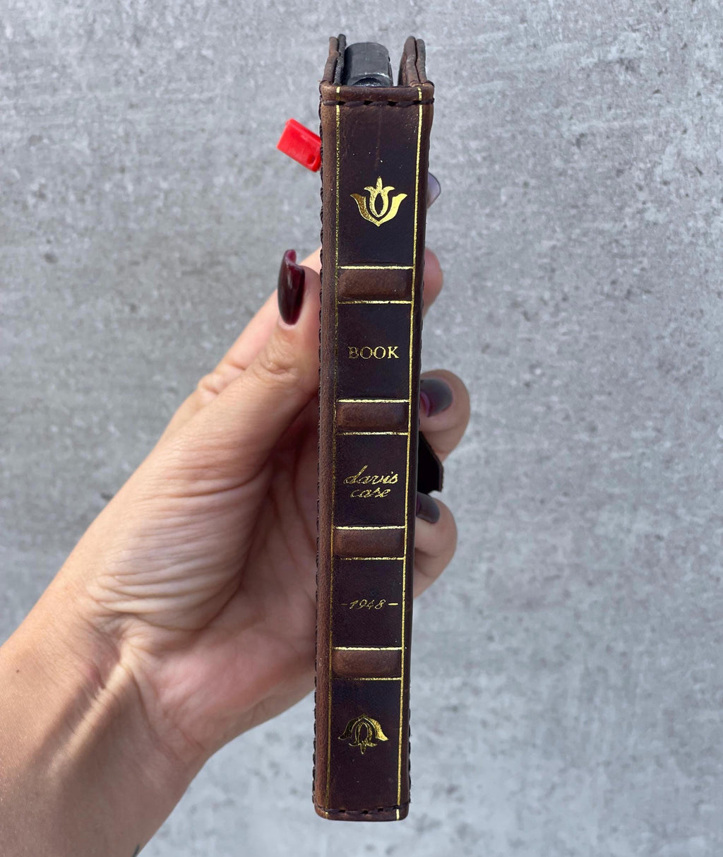 Vintage Book Style Leather iPhone Wallet Case: Gold Art Design