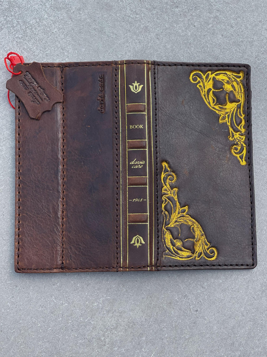 Handmade Leather Wallet Case for Galaxy Z Fold 2/3/4/5/6/7 - Golden Art Design