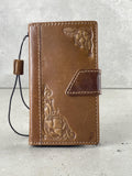 Handmade Leather Wallet Case for Galaxy: Vintage Floral Cover