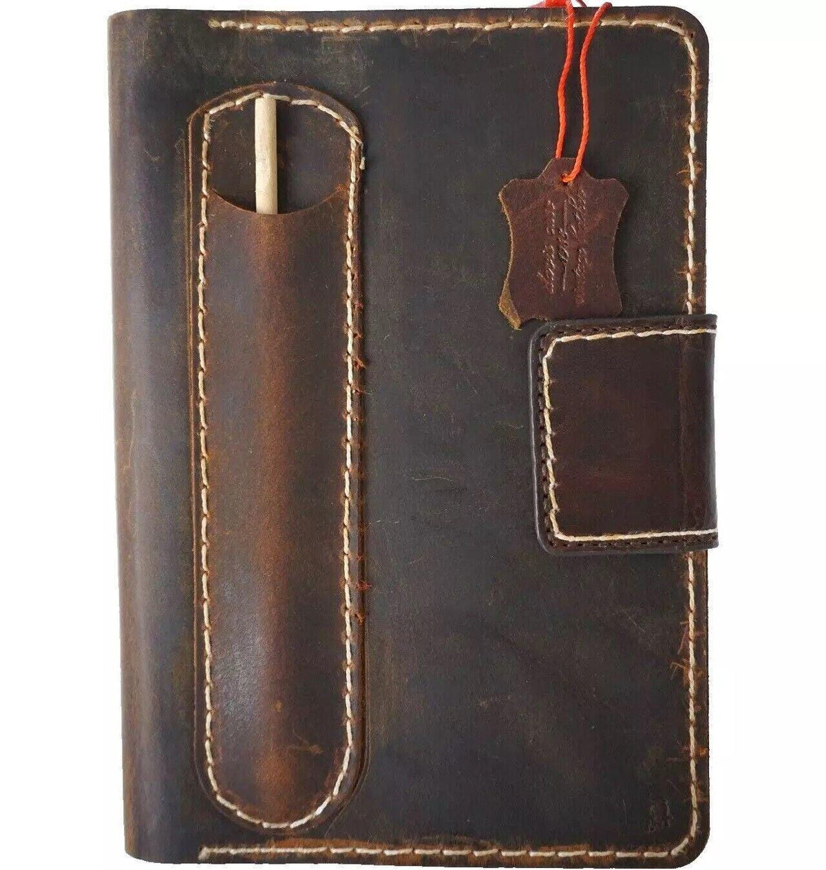 Vintage Leather iPad Case: Hand Sewn Wallet with Pen Holder