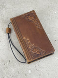 Vintage Leather iPhone Wallet Case: Floral Art, Card Slots