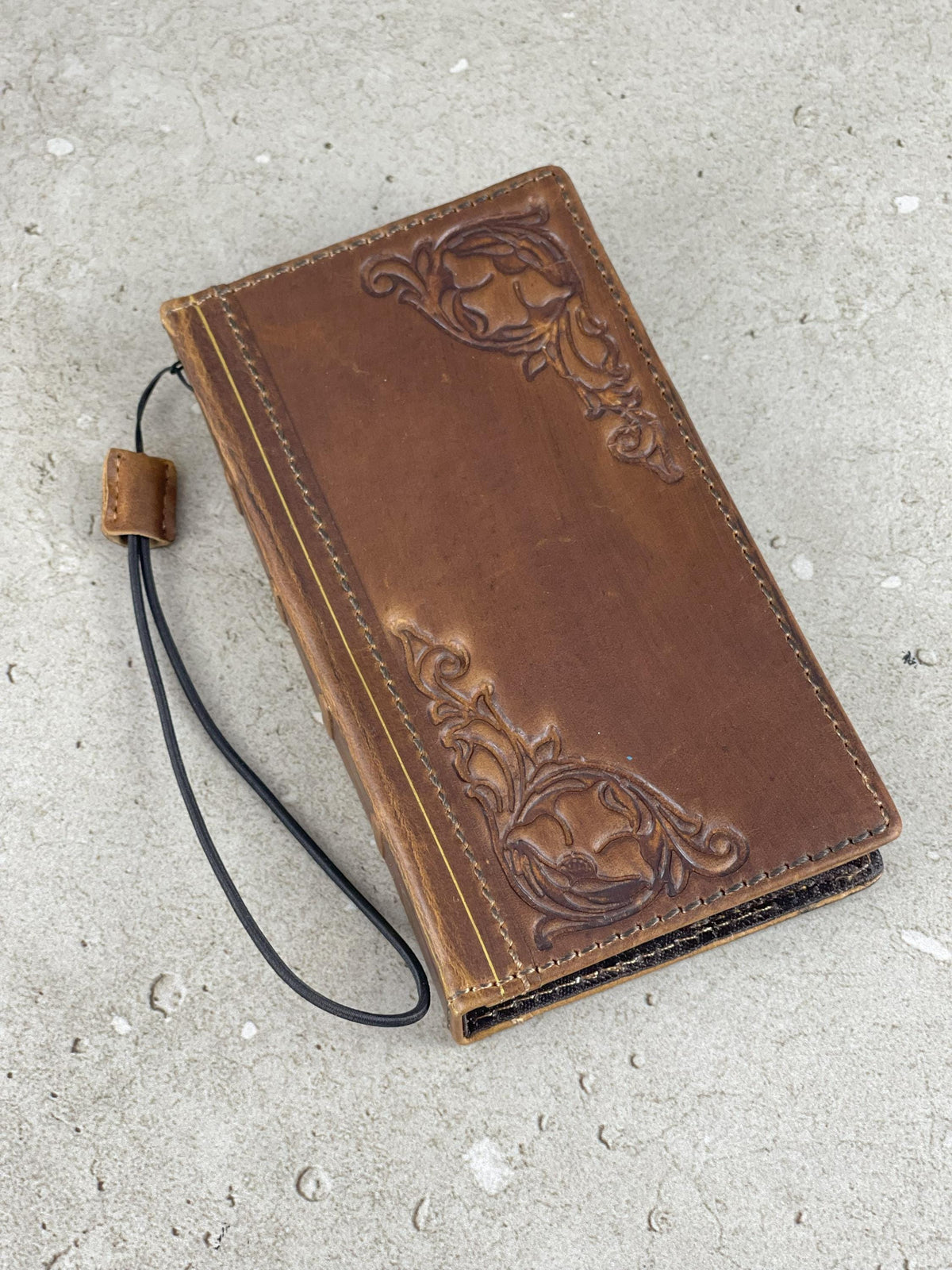 Vintage Leather iPhone Wallet Case: Floral Art, Card Slots