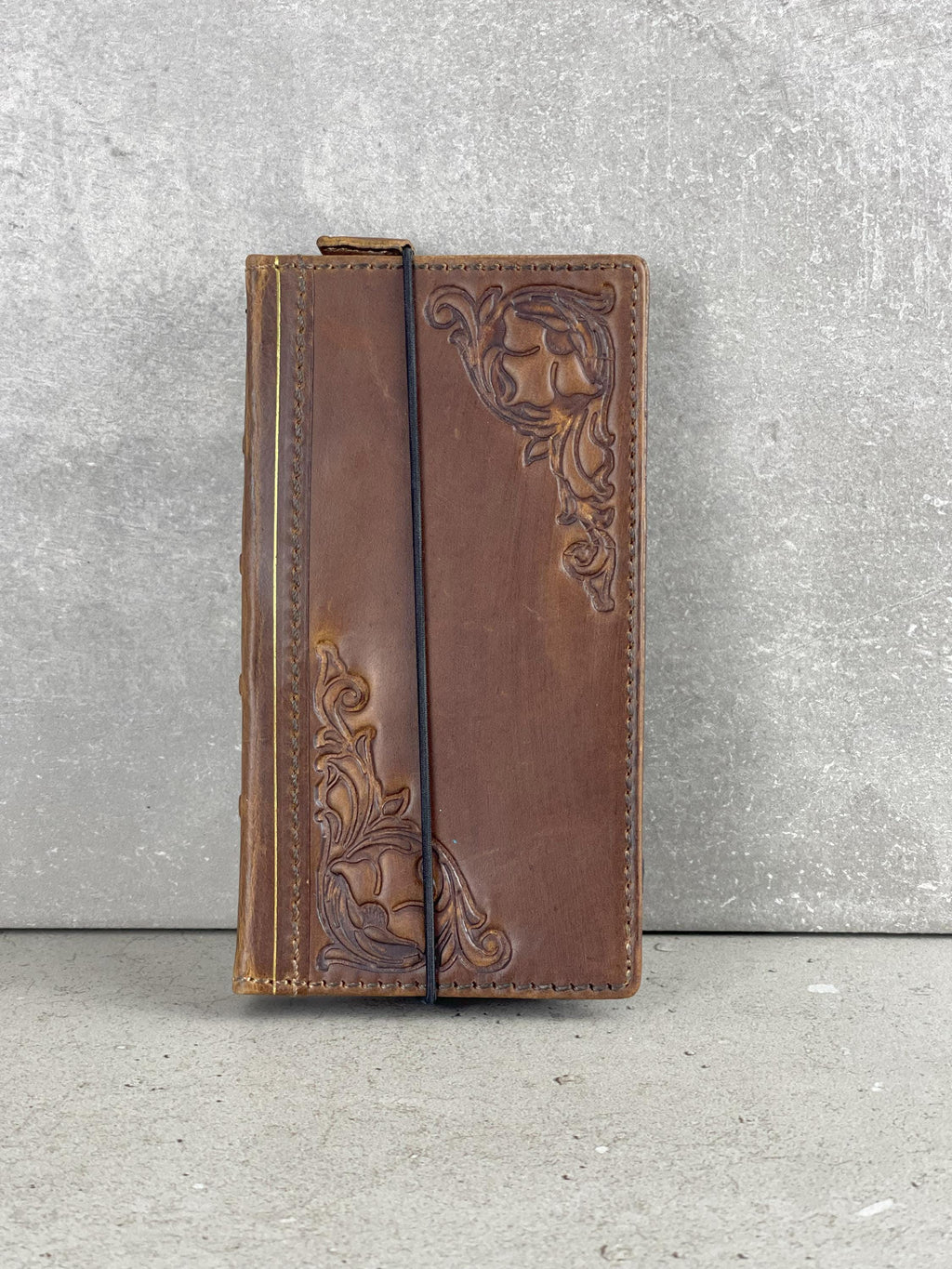 Vintage Leather iPhone Wallet Case: Floral Art, Card Slots
