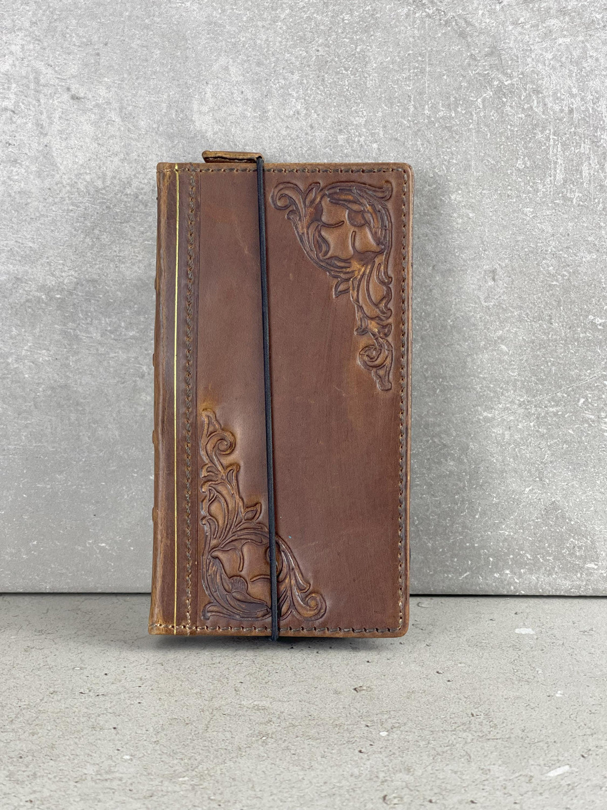 Vintage Leather iPhone Wallet Case: Floral Art, Card Slots