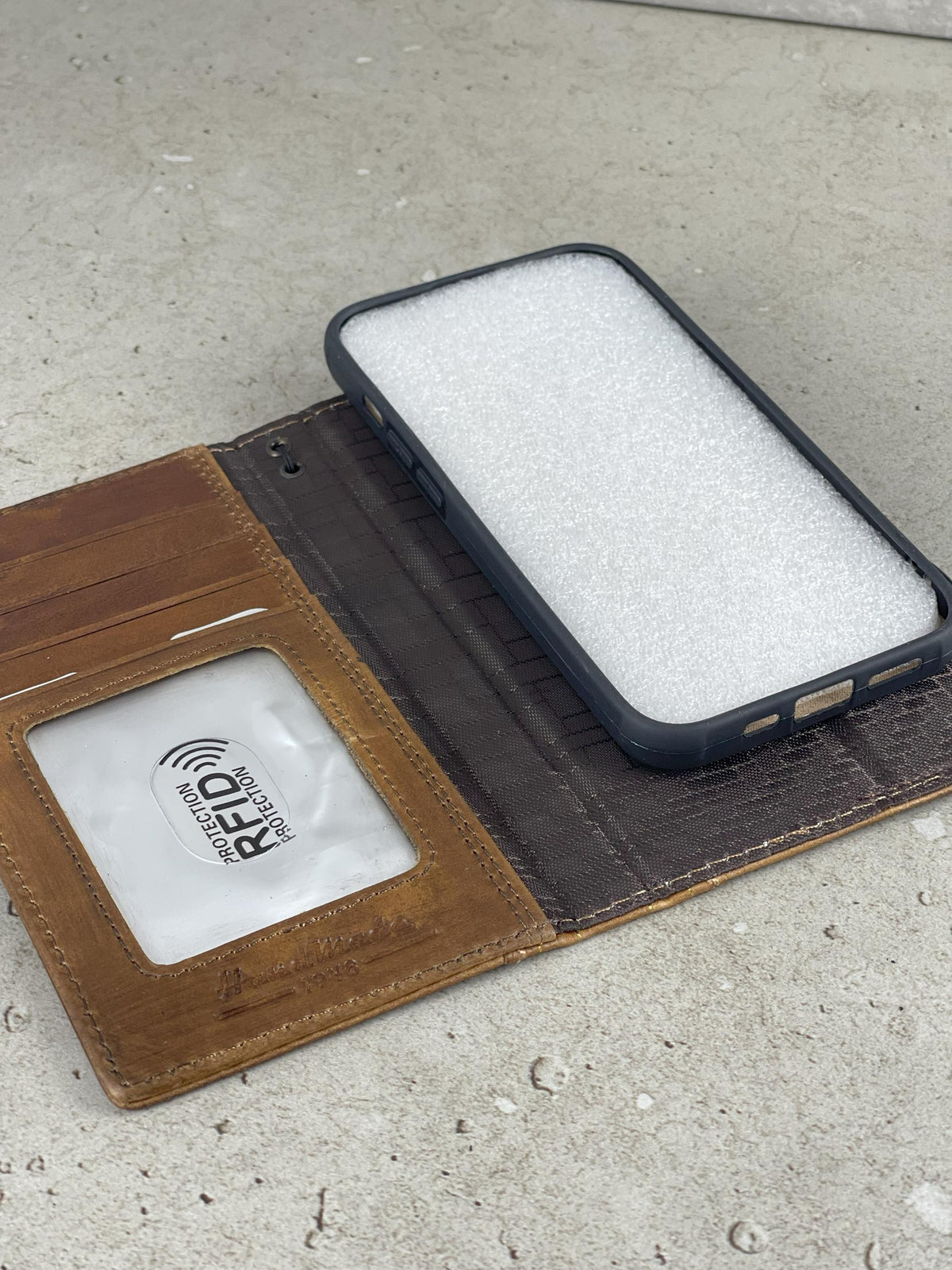 Vintage Leather iPhone Wallet Case: Floral Art, Card Slots