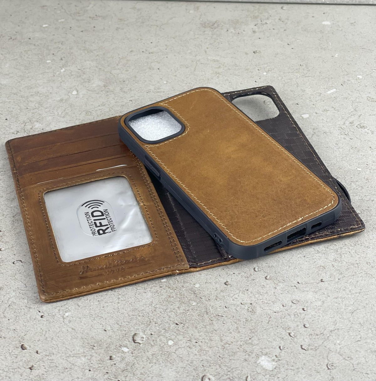 Vintage Leather iPhone Wallet Case: Floral Art, Card Slots