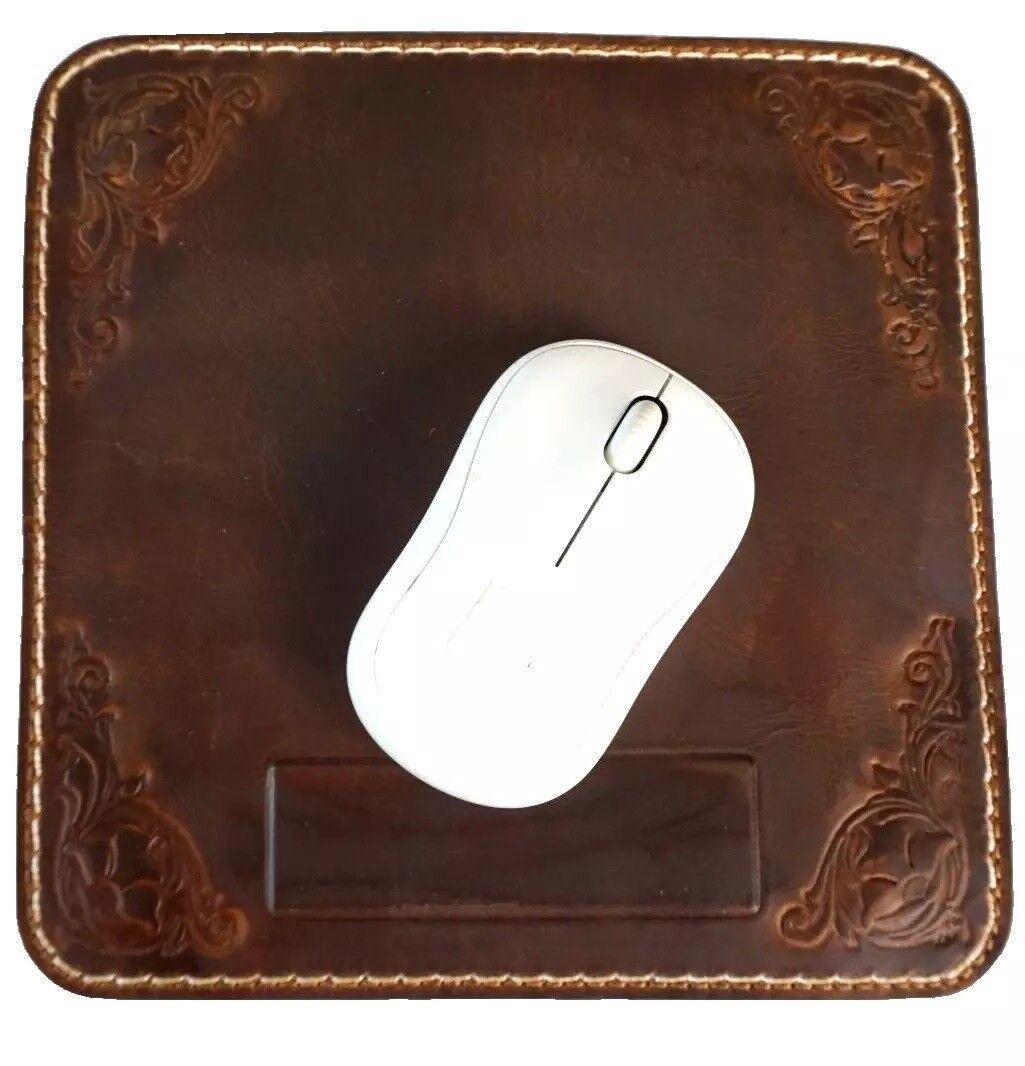 Genuine Handmade  Leather Mouse Pad Handcrafted soft Vintage Art