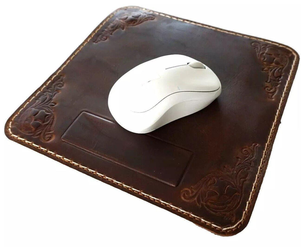 Genuine Handmade  Leather Mouse Pad Handcrafted soft Vintage Art