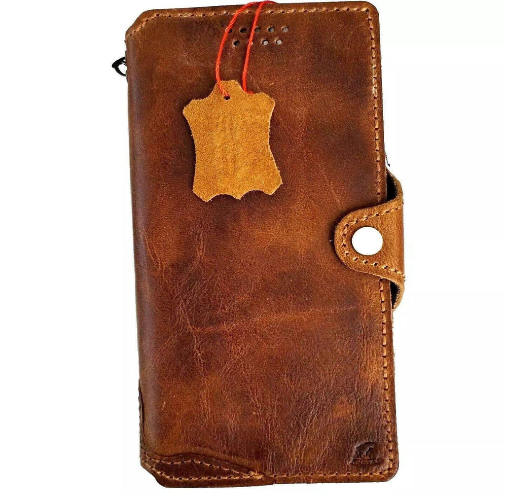 Handmade Leather iPhone Wallet Case: Vintage Art Design