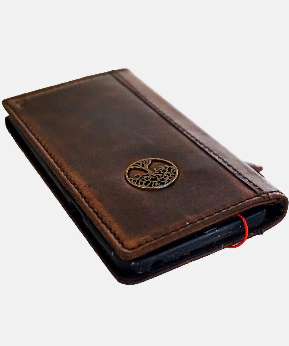 Handmade Leather Wallet Case: Oppo Find N3, Reno 12 Pro, Tree Design