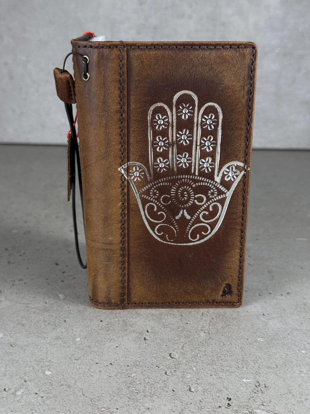 Leather iPhone Wallet Case: Hamsa Book Style, ID Window