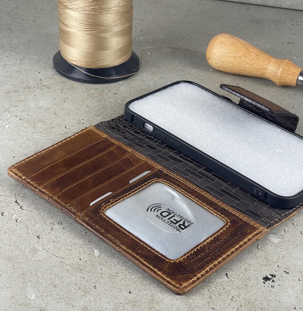 Handmade Leather Wallet Case for Google Pixel: Vintage Magnetic Cover