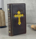 Handmade Leather iPhone Case: Vintage Gold Cross Wallet