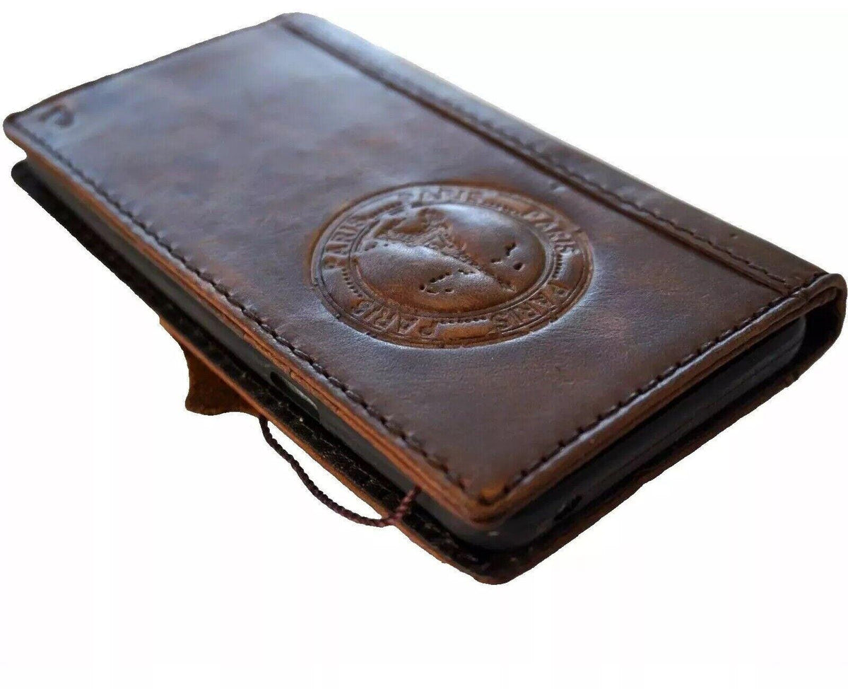 Handmade Leather iPhone Wallet Case: Vintage Paris Eiffel Design