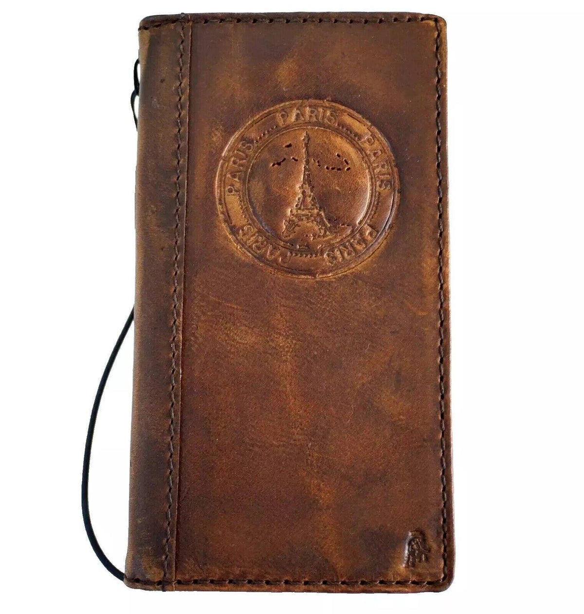 Handmade Leather iPhone Wallet Case: Vintage Paris Eiffel Design