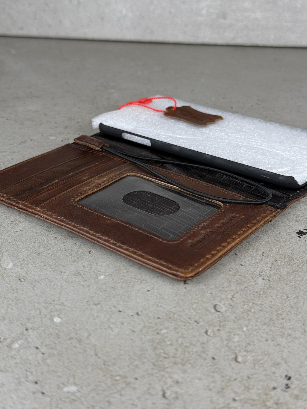 Handmade Leather iPhone Wallet Case: Vintage Silver Cross Design