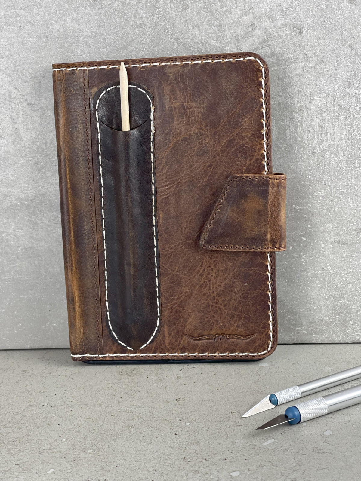 Vintage Leather iPad Case: Magnetic, Hand Sewn, Pen Holder