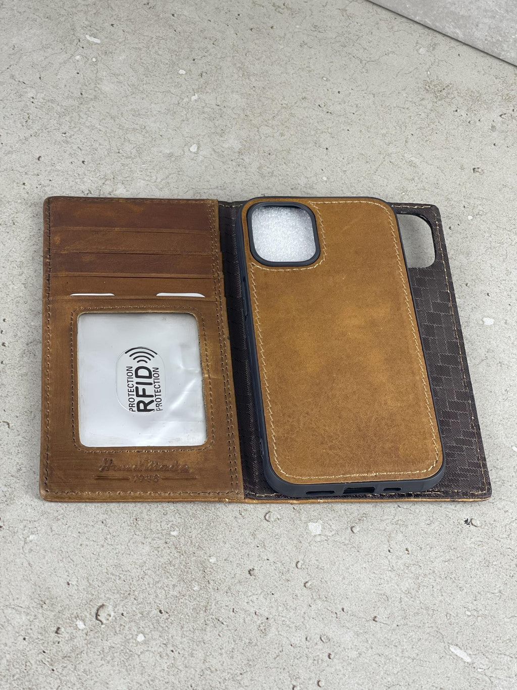 Vintage Leather iPhone Wallet Case: Floral Art, Card Slots