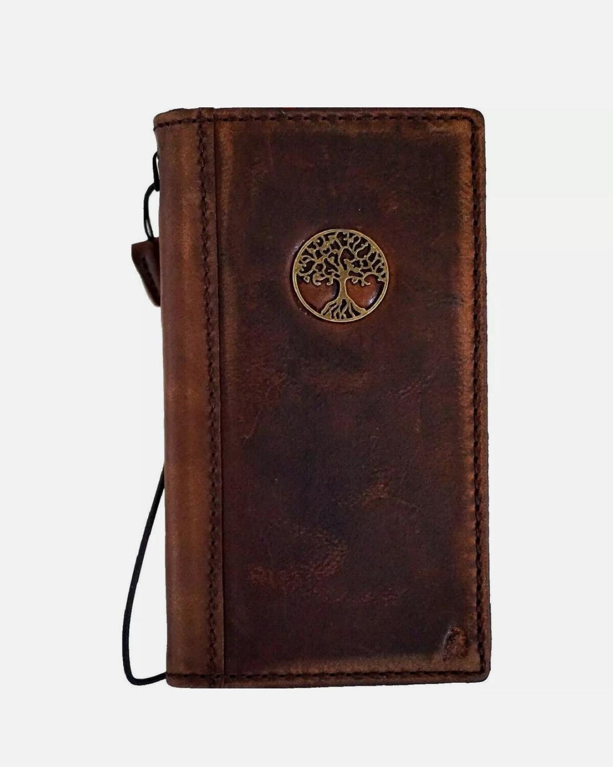 Handmade Leather Wallet Case: Oppo Find N3, Reno 12 Pro, Tree Design