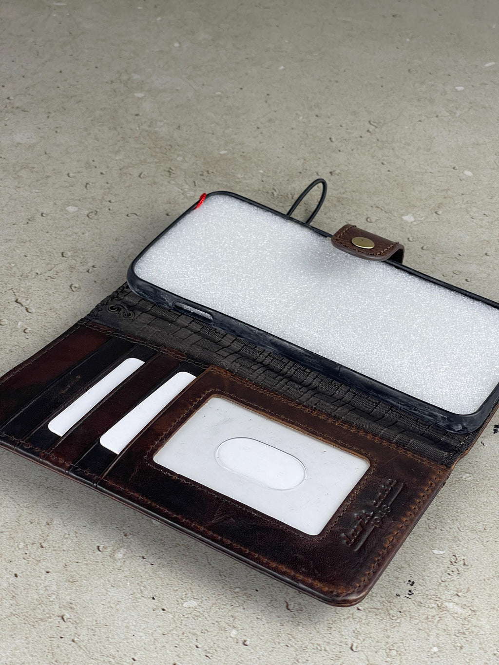 Genuine Leather iPhone Wallet Case: Vintage Book Style, Credit Card Slots