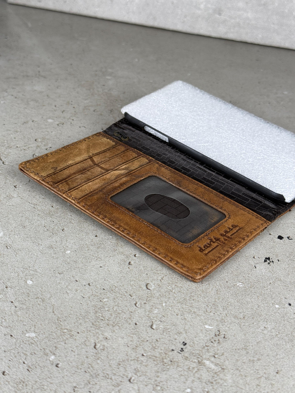 Leather iPhone Wallet Case: Hamsa Book Style, ID Window