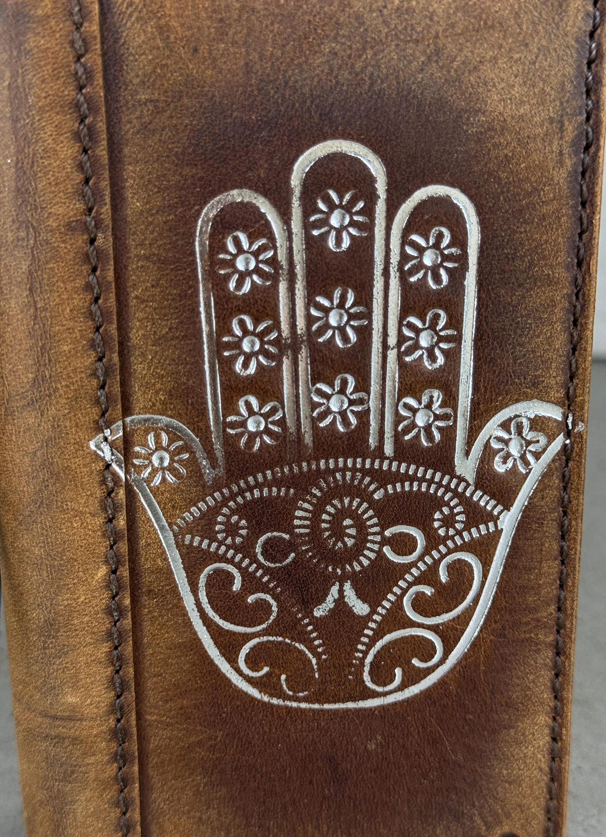 Leather iPhone Wallet Case: Hamsa Book Style, ID Window
