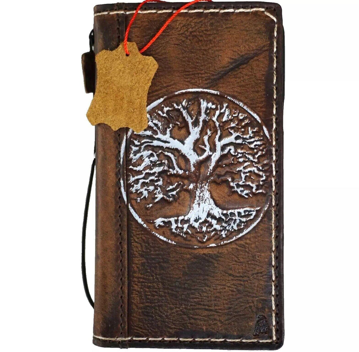 Handmade Leather Galaxy Z Fold Wallet Case: Tree of Life Design