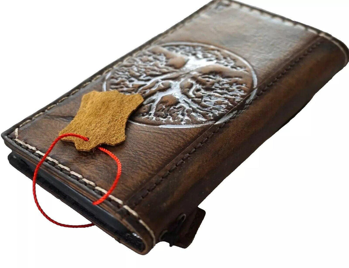 Handmade Leather Galaxy Z Fold Wallet Case: Tree of Life Design
