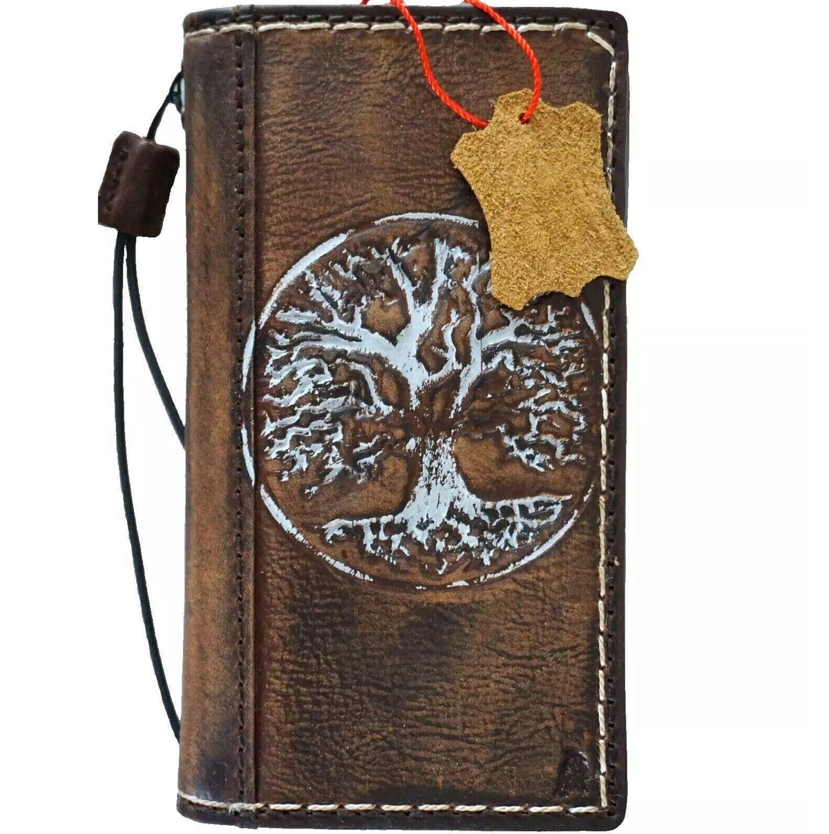 Genuine Leather fo OnePlus Open Case Wallet Handmade Wireless Luxury Diy Tree Hand stitch