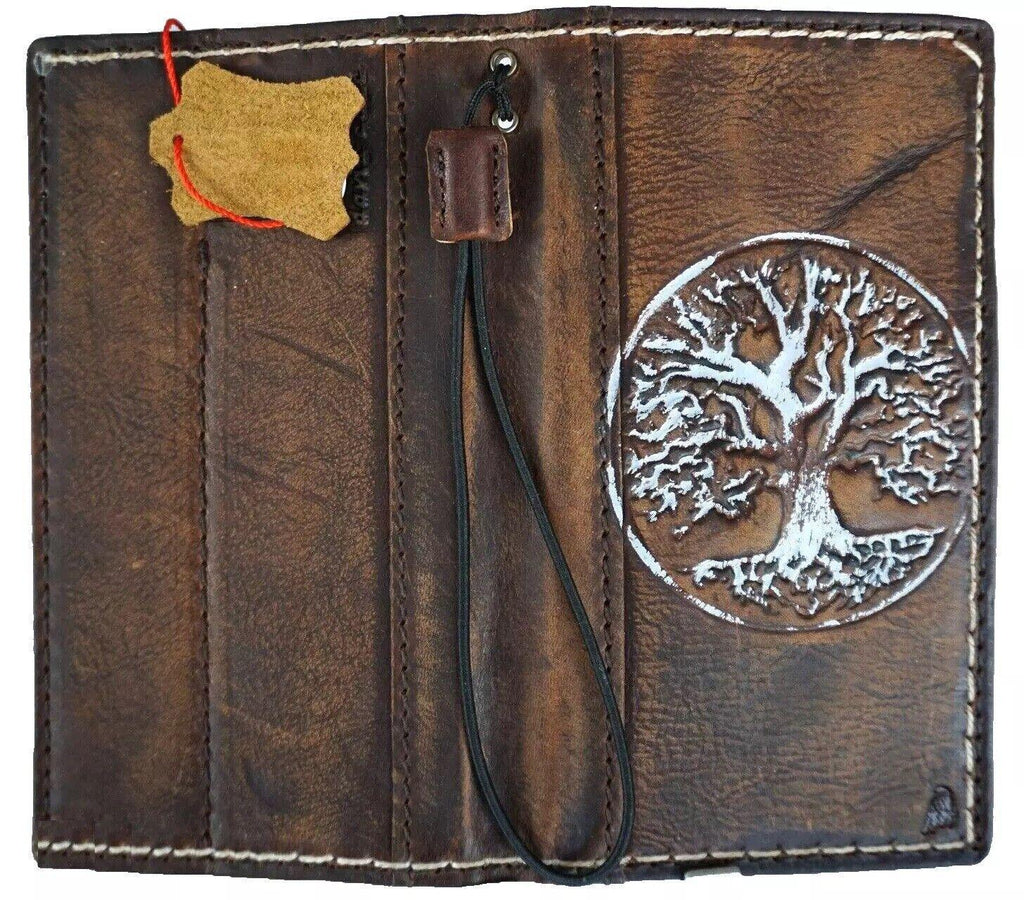 Genuine Leather fo OnePlus Open Case Wallet Handmade Wireless Luxury Diy Tree Hand stitch