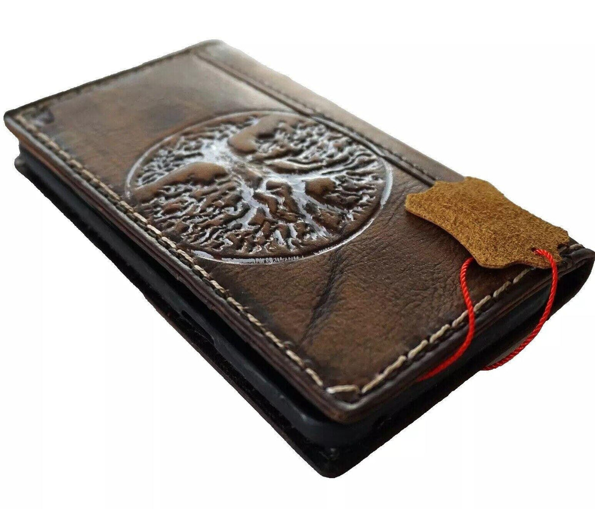 Handmade Leather OnePlus 12/12R Wallet Case: Tree of Life Design