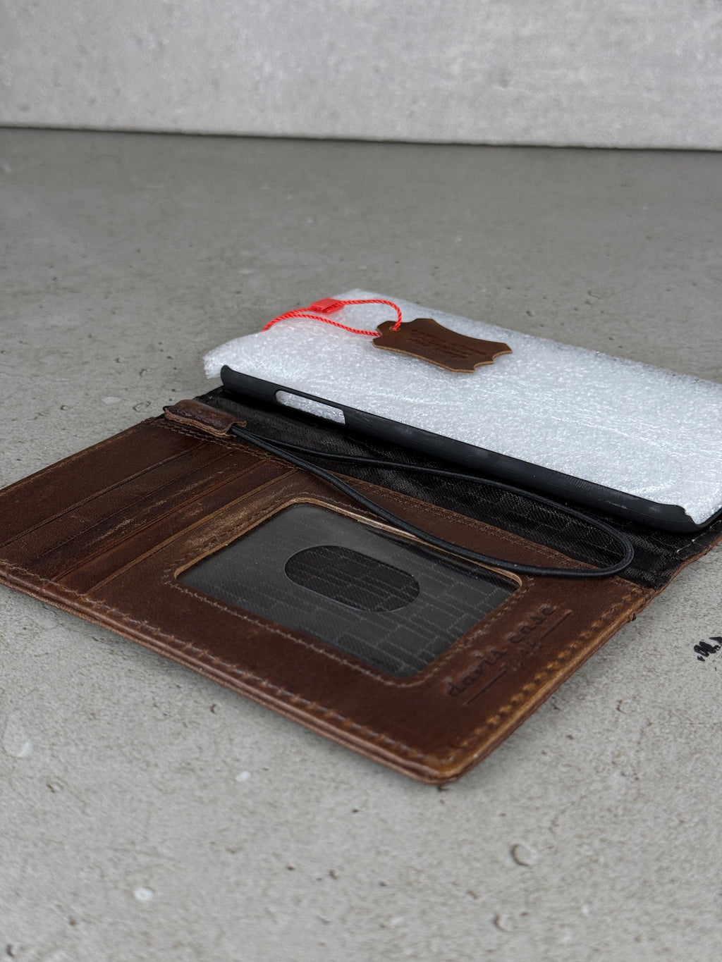 Handmade Leather iPhone Wallet Case: Vintage Silver Cross Design