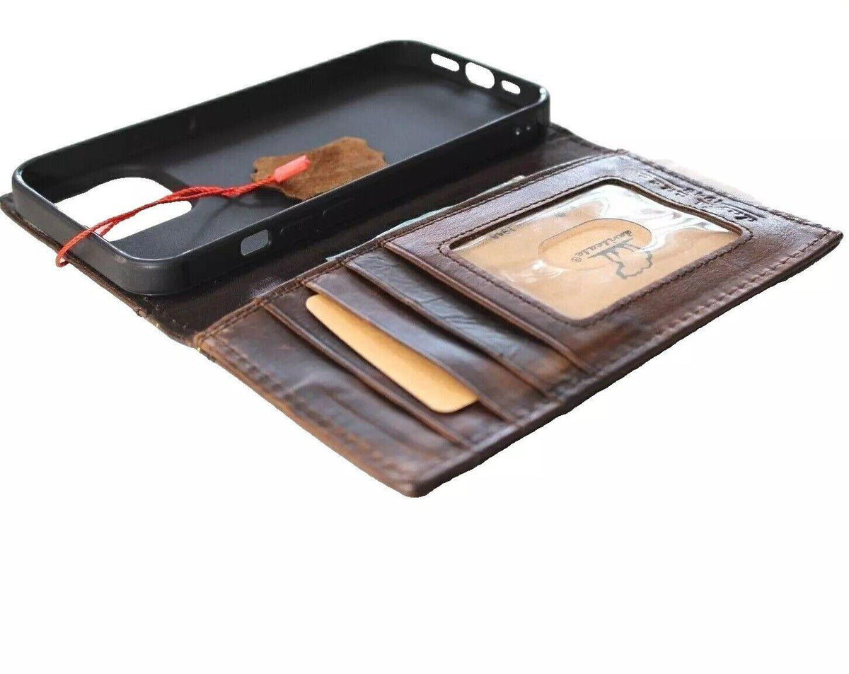 Vintage Leather iPhone Wallet Case: Hand Stitched, Art Stone Wash