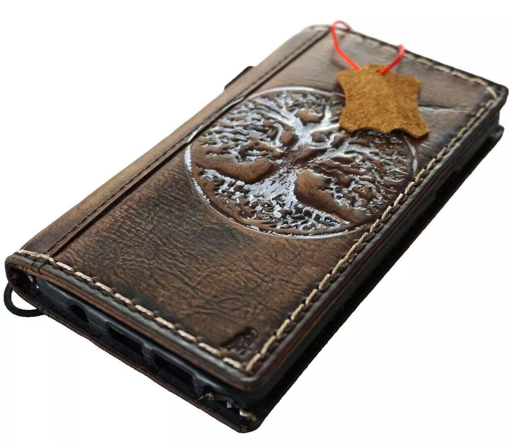 Handmade Leather Galaxy Z Fold Wallet Case: Tree of Life Design