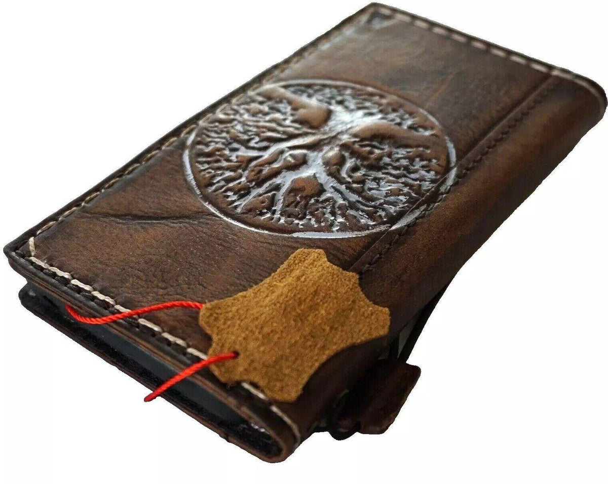 Handmade Leather OnePlus 12/12R Wallet Case: Tree of Life Design