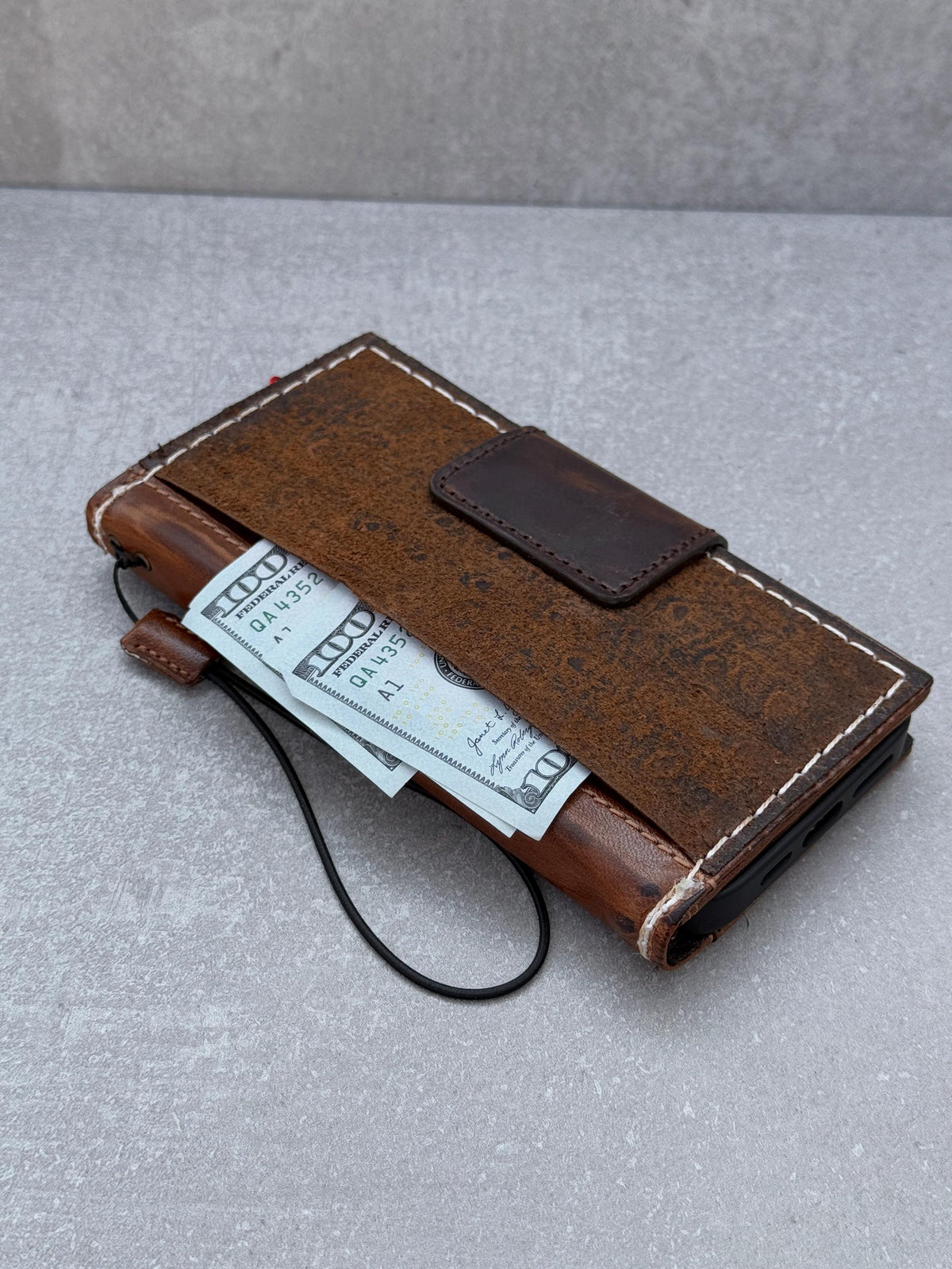 Handmade Leather Wallet Case for Galaxy: Book Design Card Slots