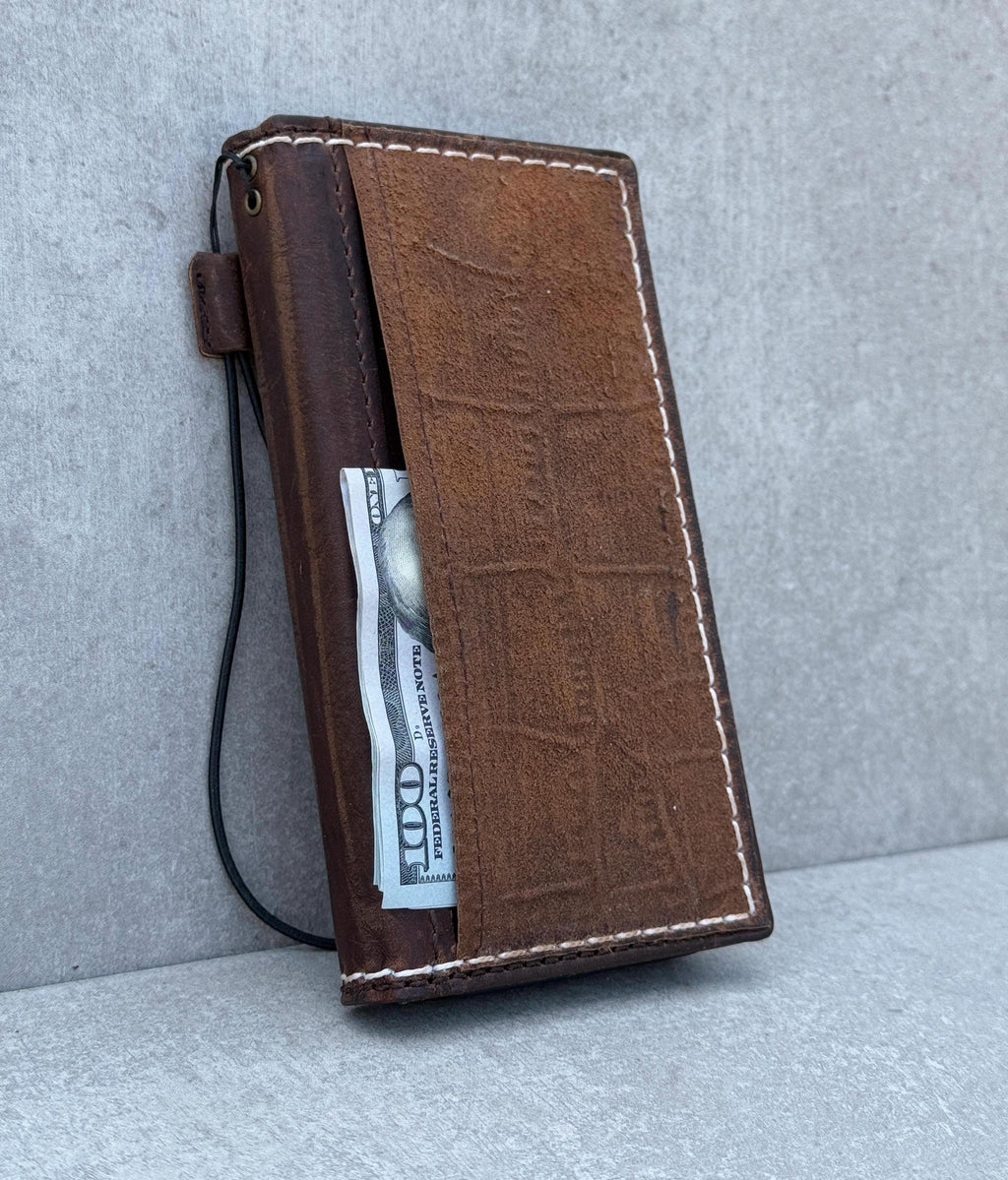 Handmade Leather Wallet Case: Samsung Galaxy, Card Slots, Book Design