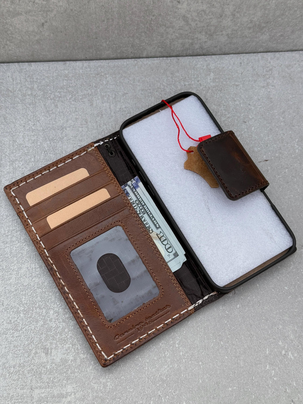 Handmade Leather Wallet Case for OnePlus: Wireless Charge, Card Slots