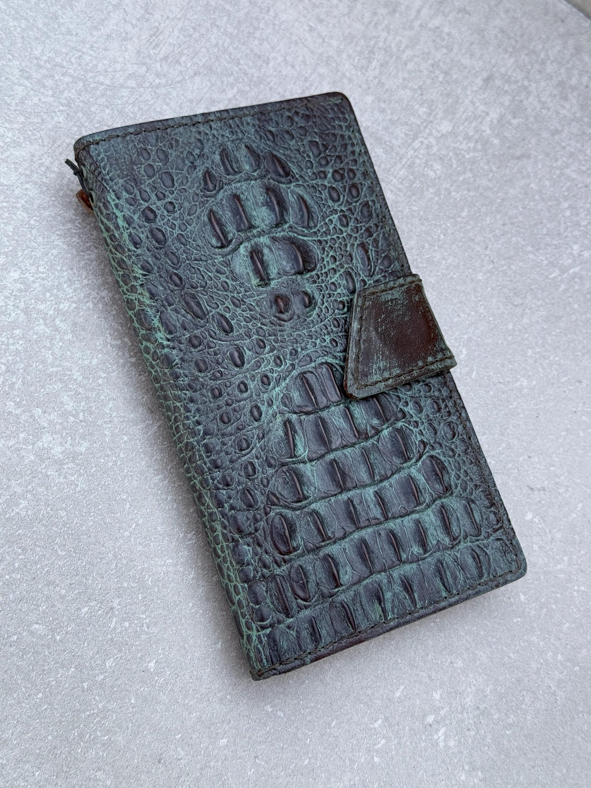 Green Leather iPhone Wallet Case: Handmade Vintage Book Style