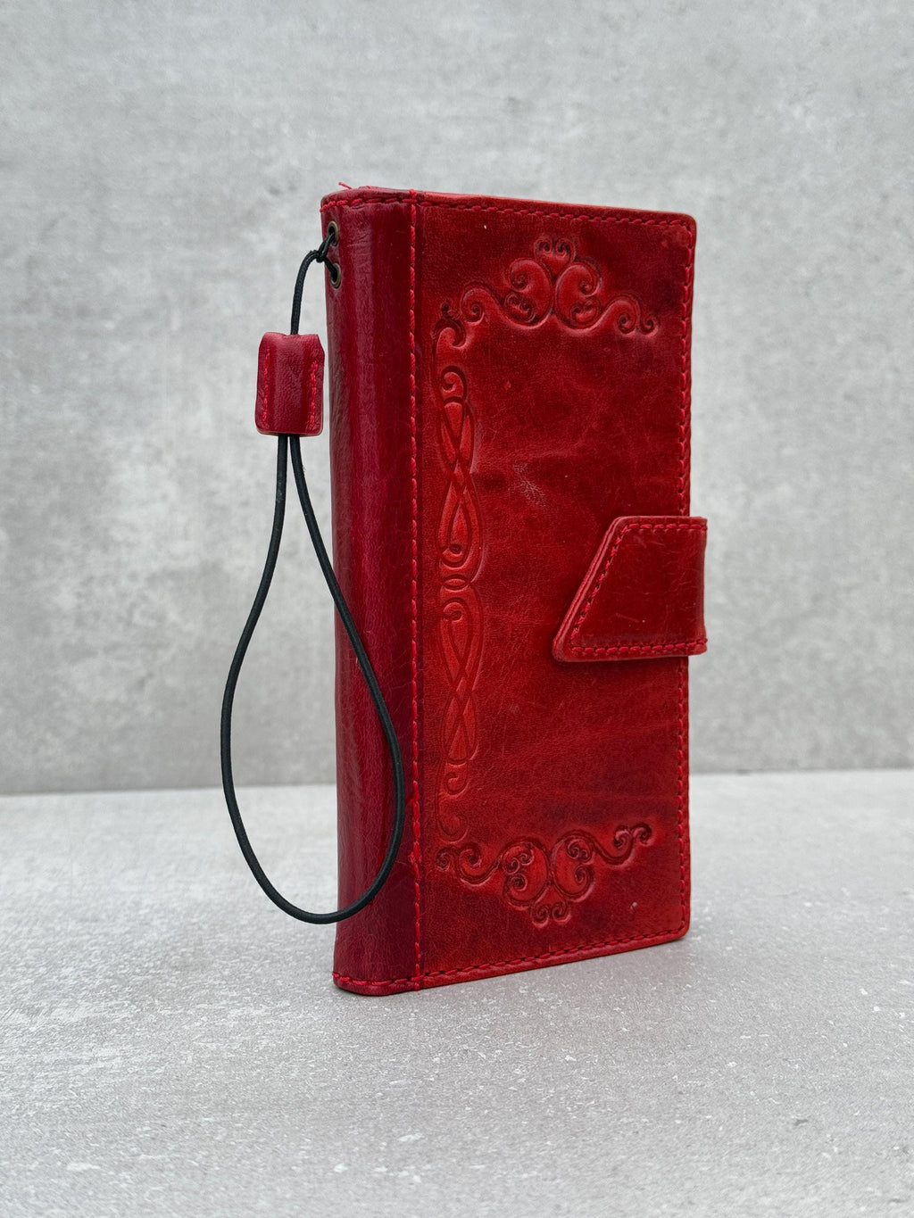 Handmade Red Leather iPhone Wallet Case: Vintage Book Design