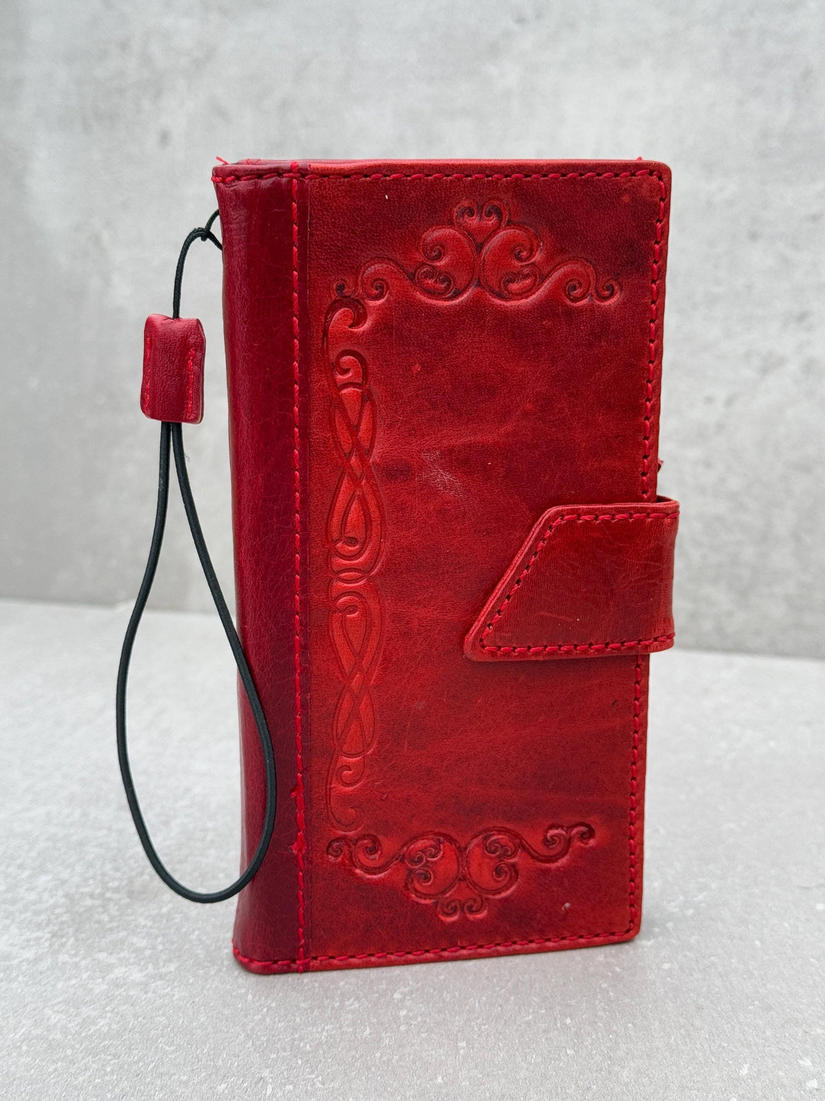 Handmade Red Leather iPhone Wallet Case: Vintage Book Design