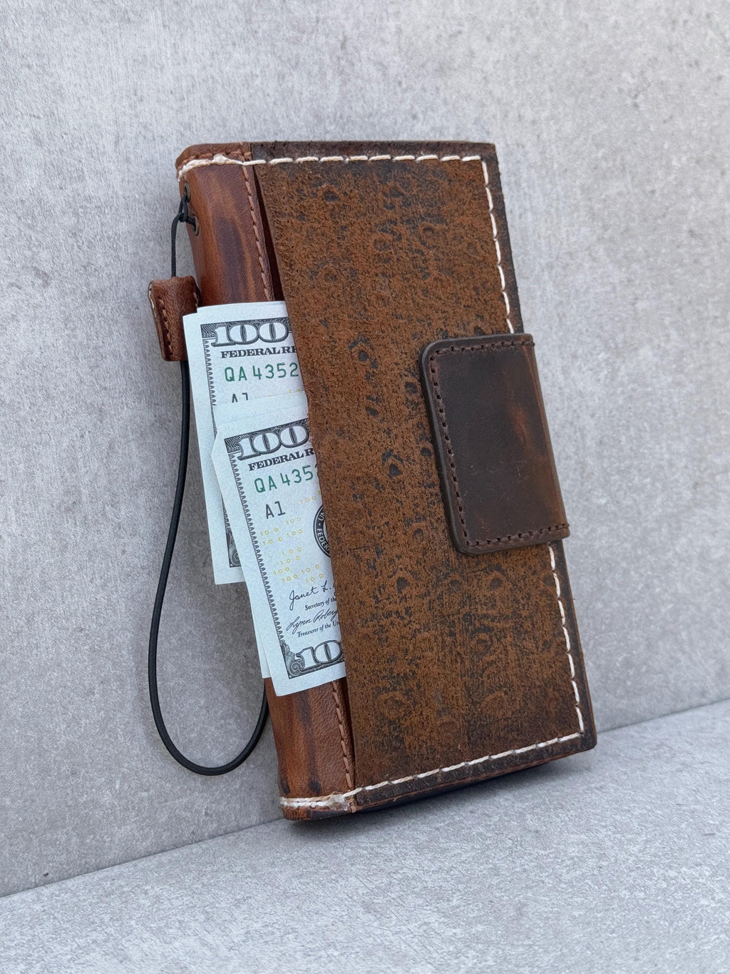 Vintage Style Leather iPhone Wallet Case: Handmade Book Cover with Card Slots