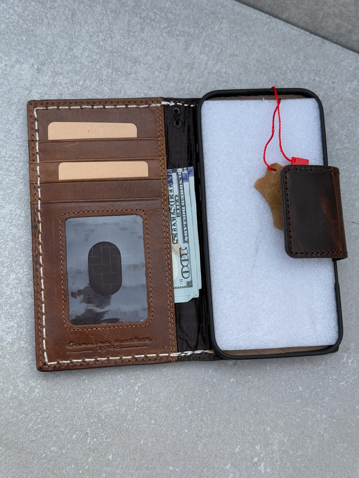 Vintage Style Leather iPhone Wallet Case: Handmade Book Cover with Card Slots